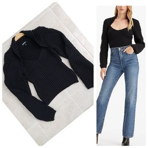 NEW Express Ribbed Scoop Neck Long Sleeve Sweater in Black